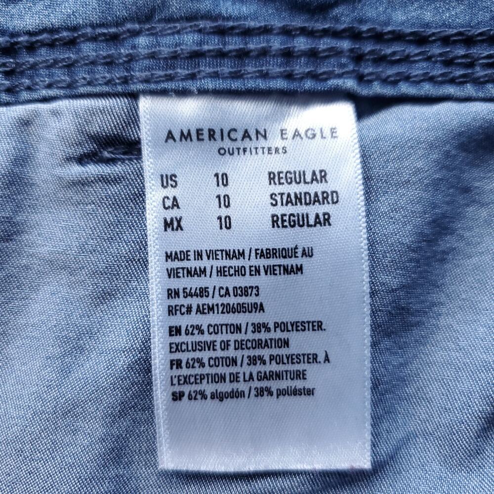 American Eagle Baggy Jogger Cargo Pants Women 10 Blue Stretch Cinch Hem Utility - Picture 8 of 9